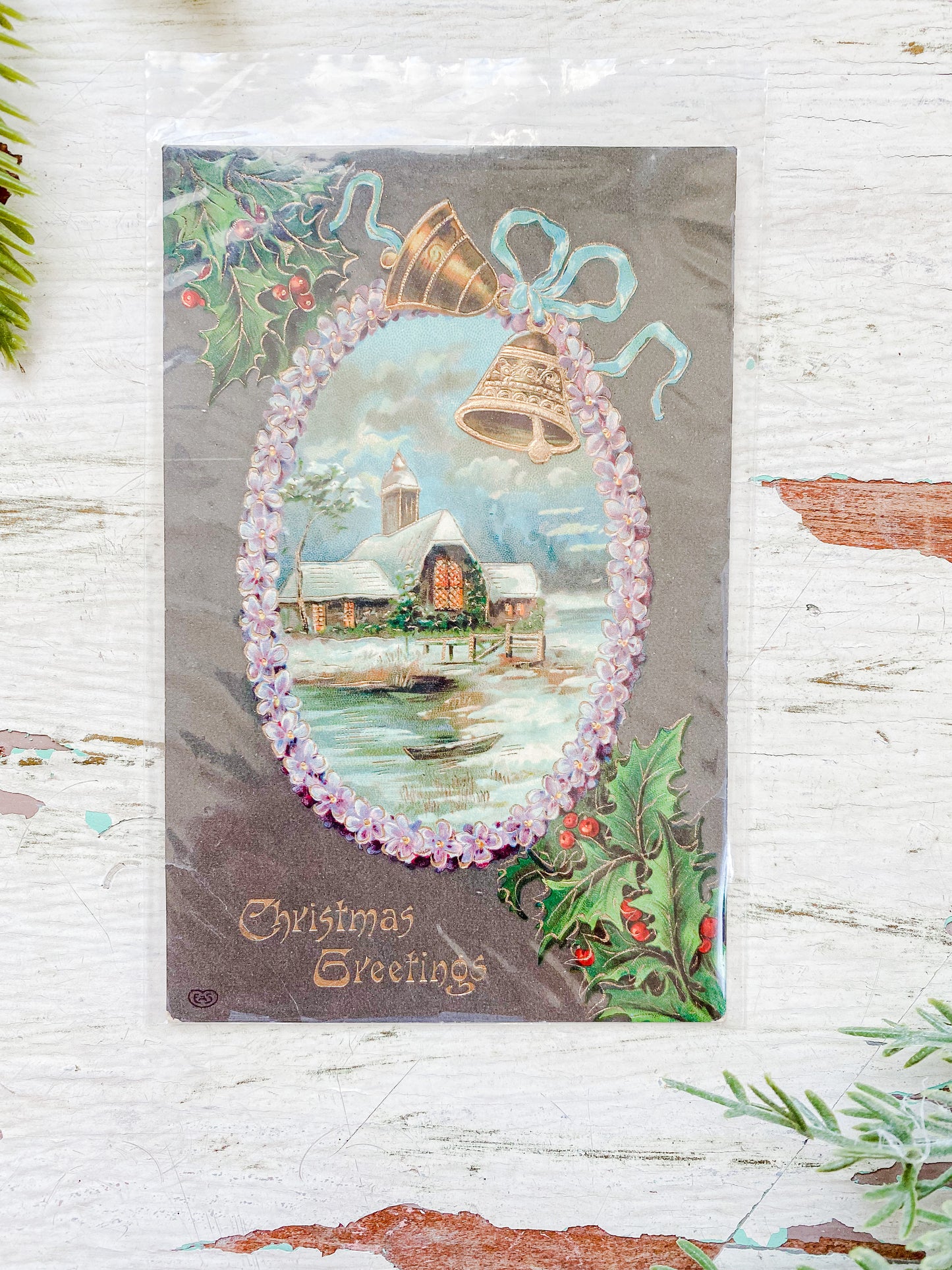 Set of 5 Antique Christmas Cards, Muted Neutrals Holiday Postcards