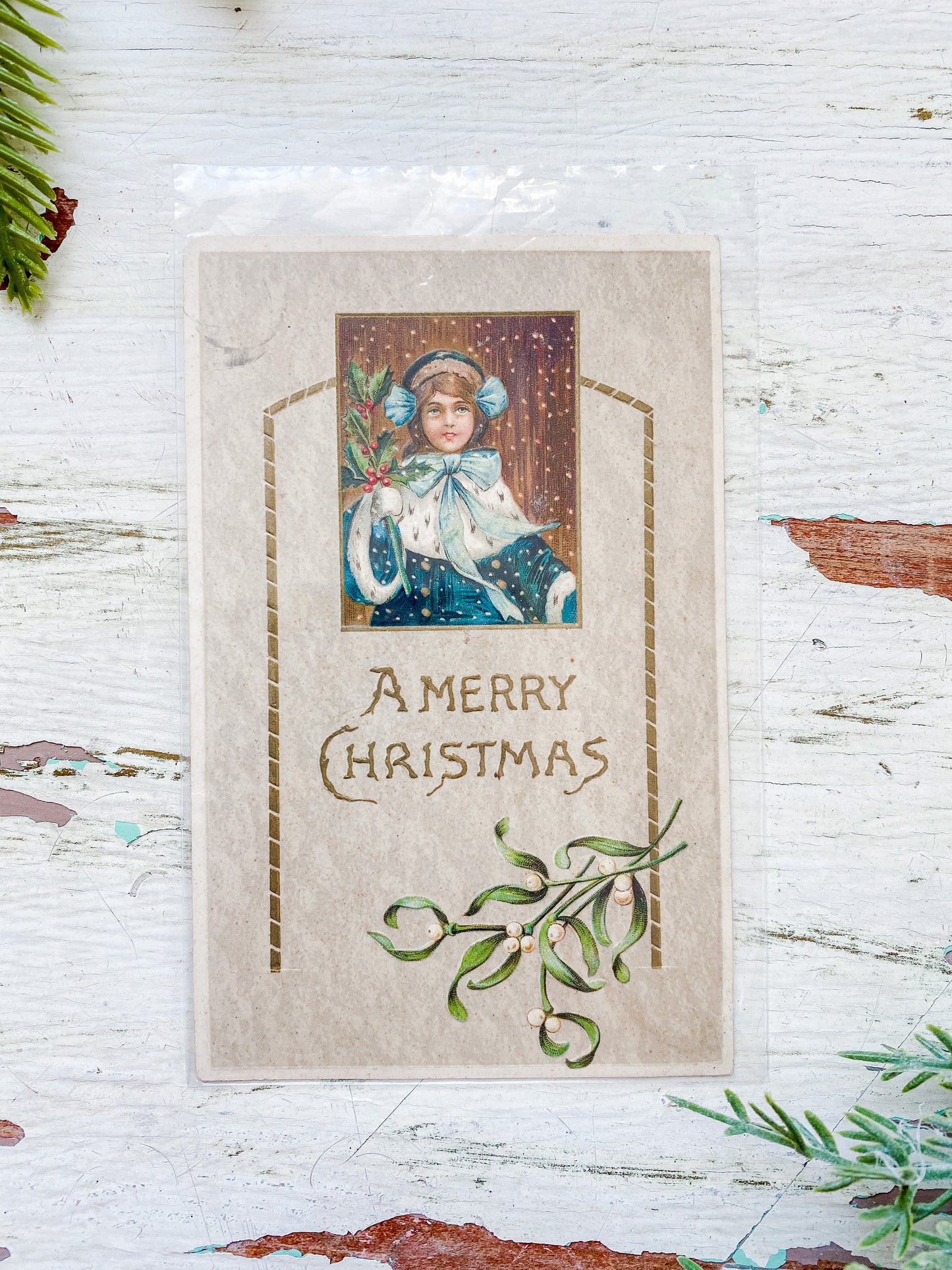 Set of 5 Antique Christmas Cards, Muted Neutrals Holiday Postcards