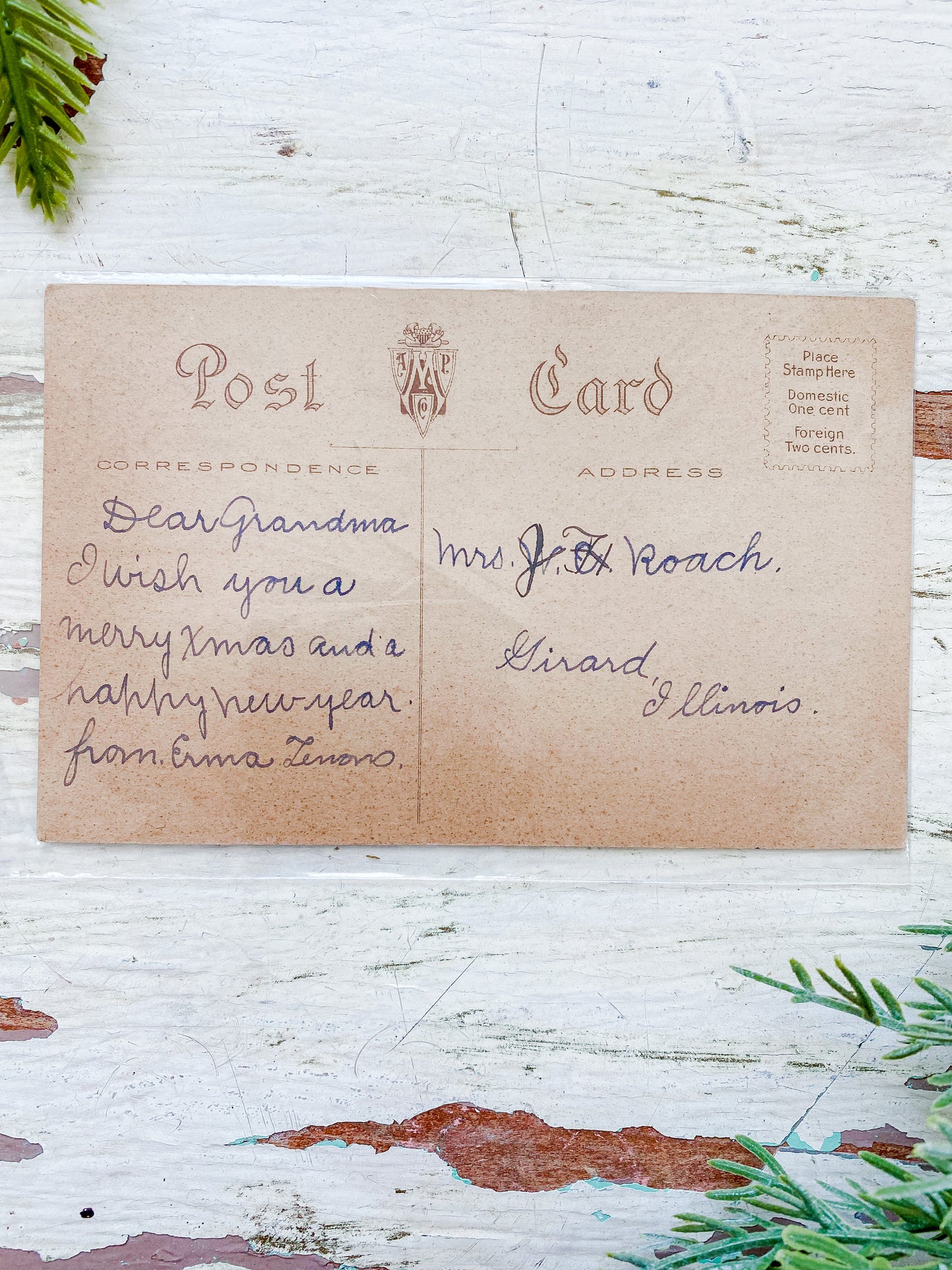 Set of 5 Antique Christmas Cards, Muted Neutrals Holiday Postcards