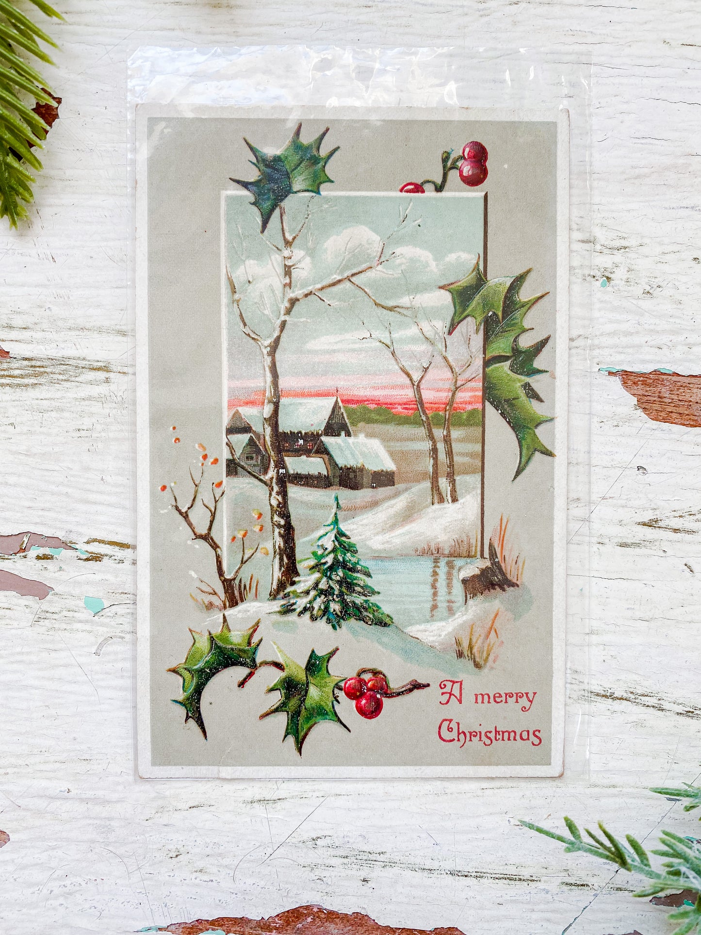 Set of 5 Antique Christmas Cards, Muted Neutrals Holiday Postcards