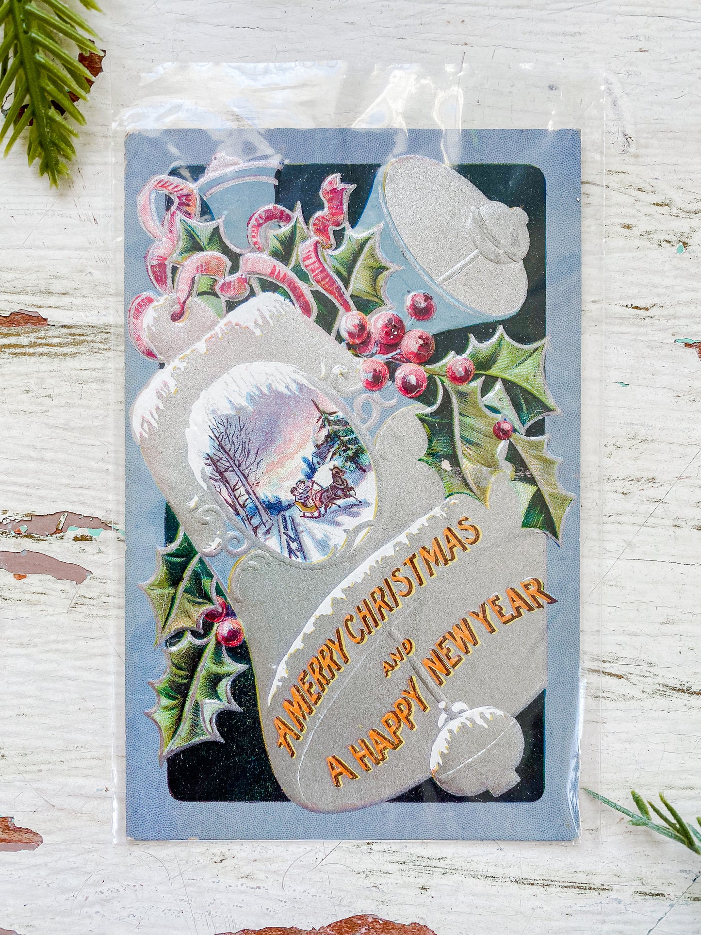 Set of 5 Antique Christmas Cards, Muted Neutrals Holiday Postcards