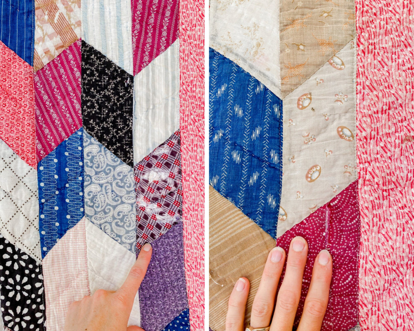 Vintage Pink Chevron Strip Cutter Quilt, c1910s, 76" x 62"