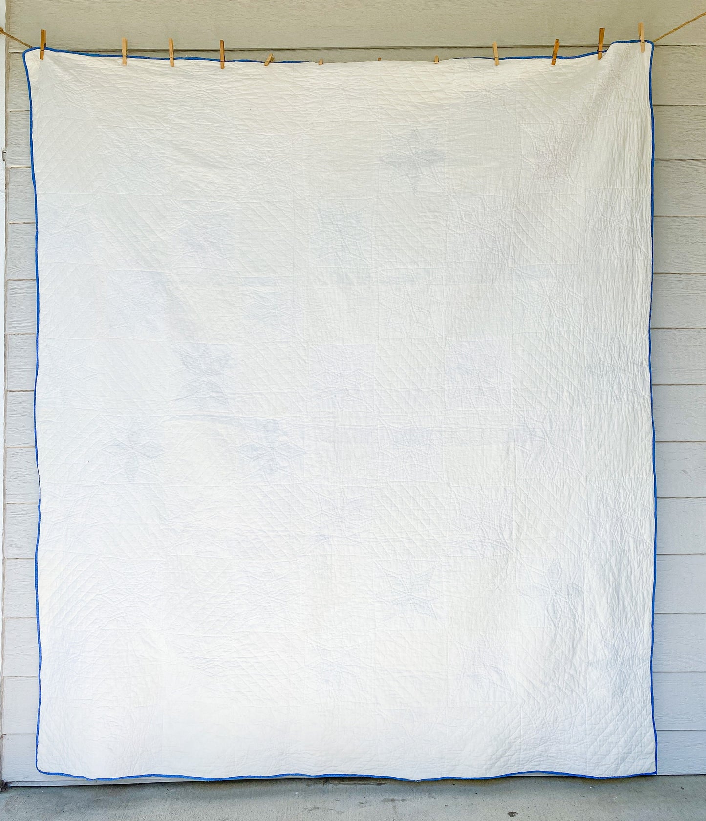 Vintage Yellow and Blue Eight Point Star Quilt, c1950s, 79" x 76"