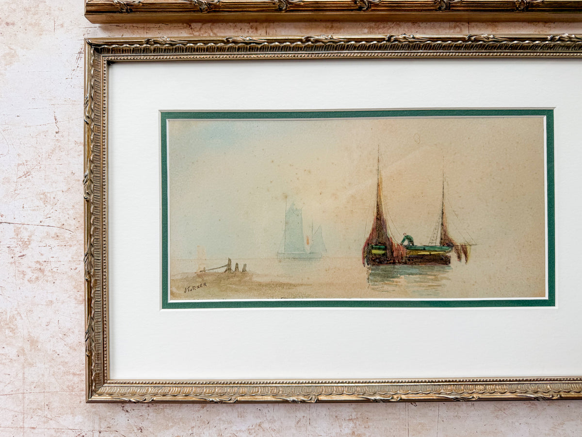 Pair of Antique 19th-Century English Marine Watercolors – Signed J. Turner