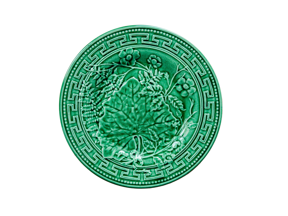 Antique Greek Key Border and Strawberry Greenware Majolica 9" Plate