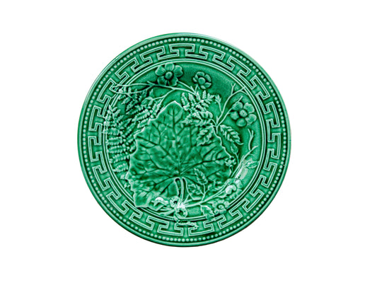 Antique Greek Key Border and Strawberry Greenware Majolica 9" Plate