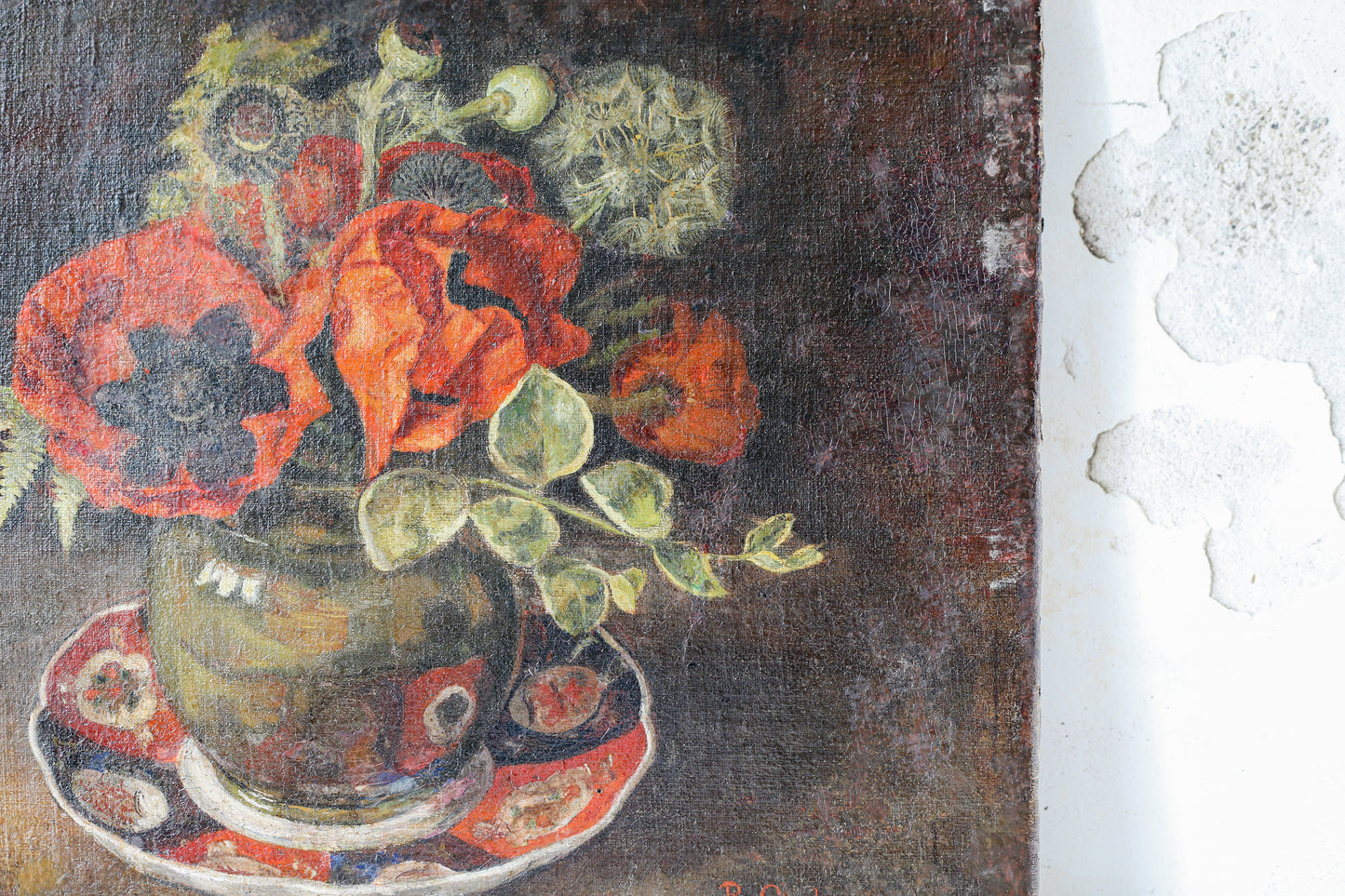 Antique Still Life of Poppies in Vase, Signed by R. Goodwin, ESK, c1890