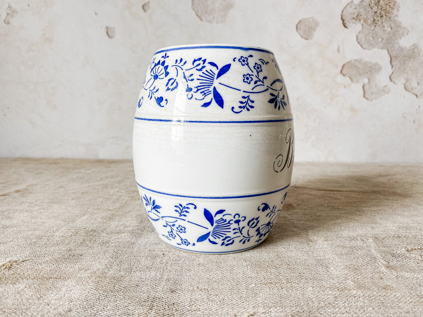 German Blue Onion Ceramic Barley Canister, c1900