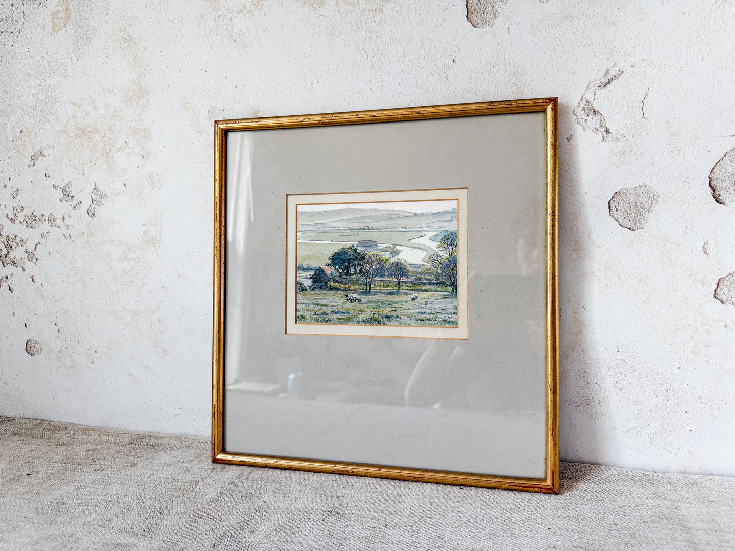 Signed Watercolor Painting of English Pastoral Scene with Sheep by Susan Jackman