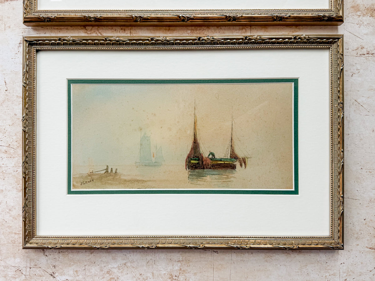 Pair of Antique 19th-Century English Marine Watercolors – Signed J. Turner