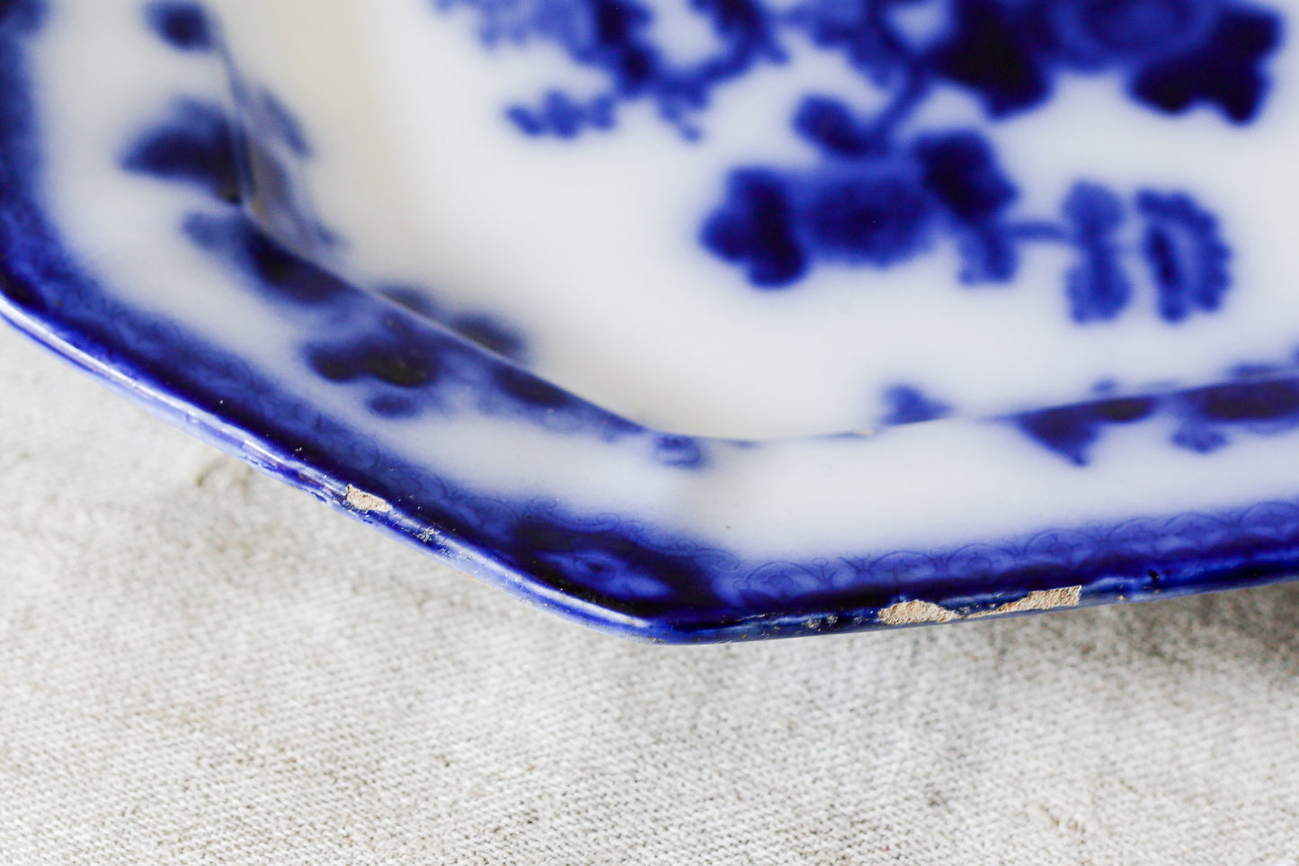 Antique Flow Blue Ironstone 15" Platter – "Indian" Pattern (c. 1850)