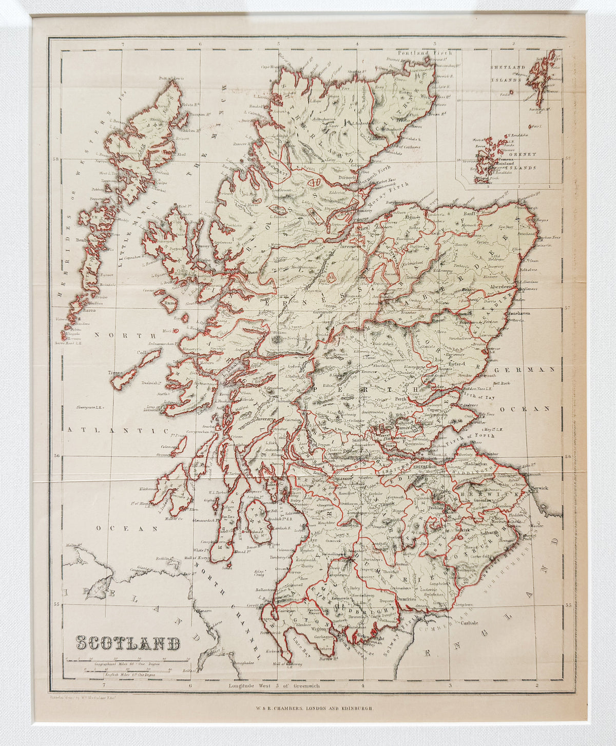 Antique 19th-Century Map of Scotland – W. & R. Chambers in Custom Black and Gold Frame