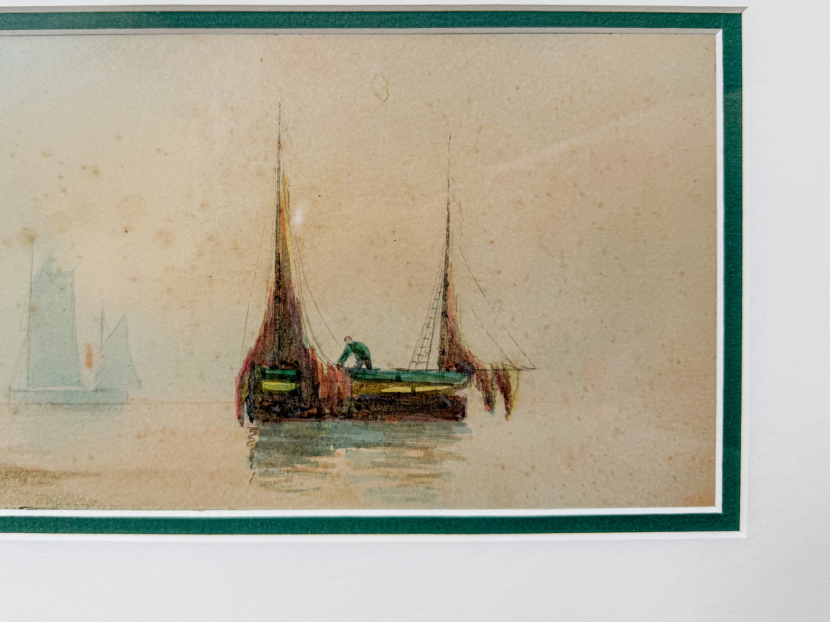 Pair of Antique 19th-Century English Marine Watercolors – Signed J. Turner