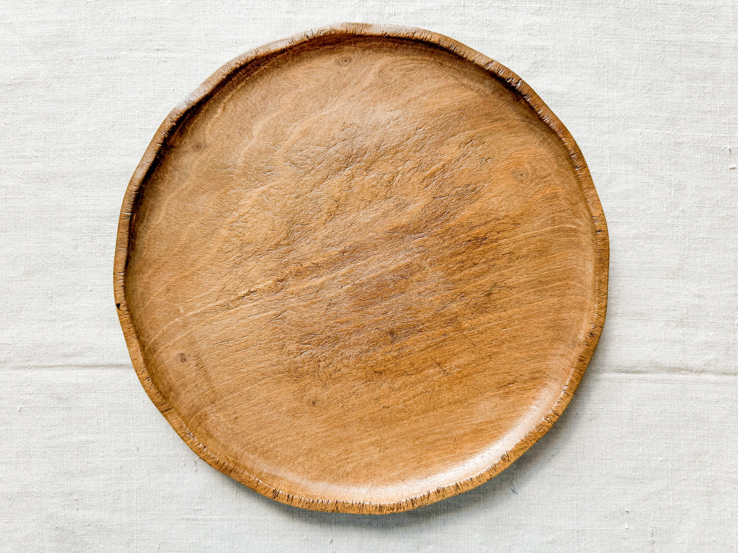 Treen Wood Bread Platter with Raised Edges, c1930