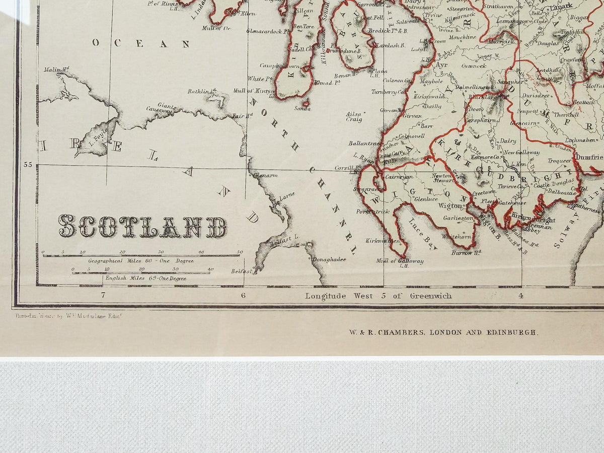 Antique 19th-Century Map of Scotland – W. & R. Chambers in Custom Black and Gold Frame
