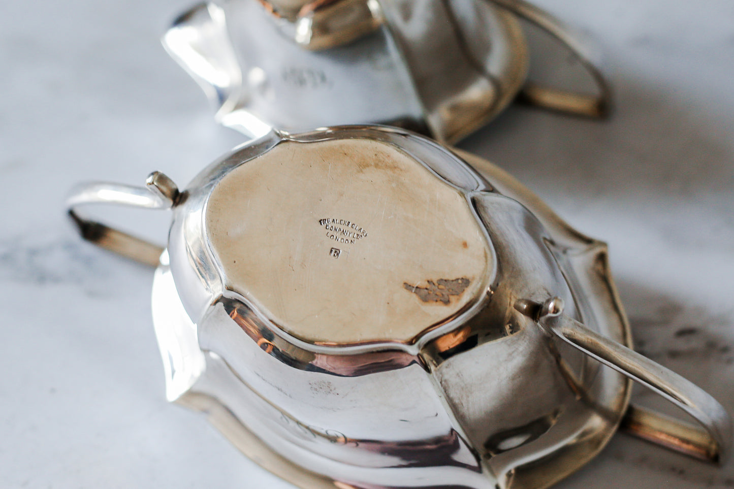 Alexander Clark Co. London Silverplate Sugar & Creamer Set, Monogrammed & Dated 1930