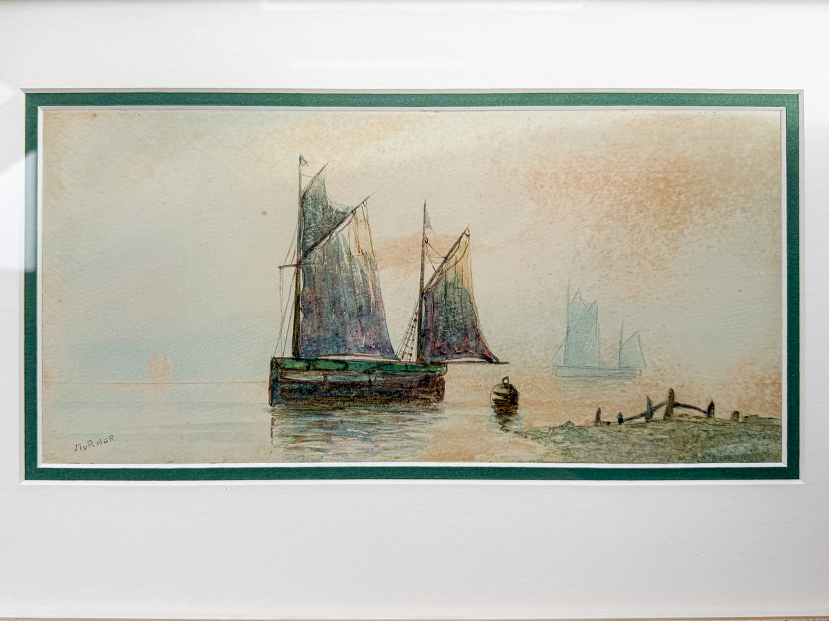Pair of Antique 19th-Century English Marine Watercolors – Signed J. Turner