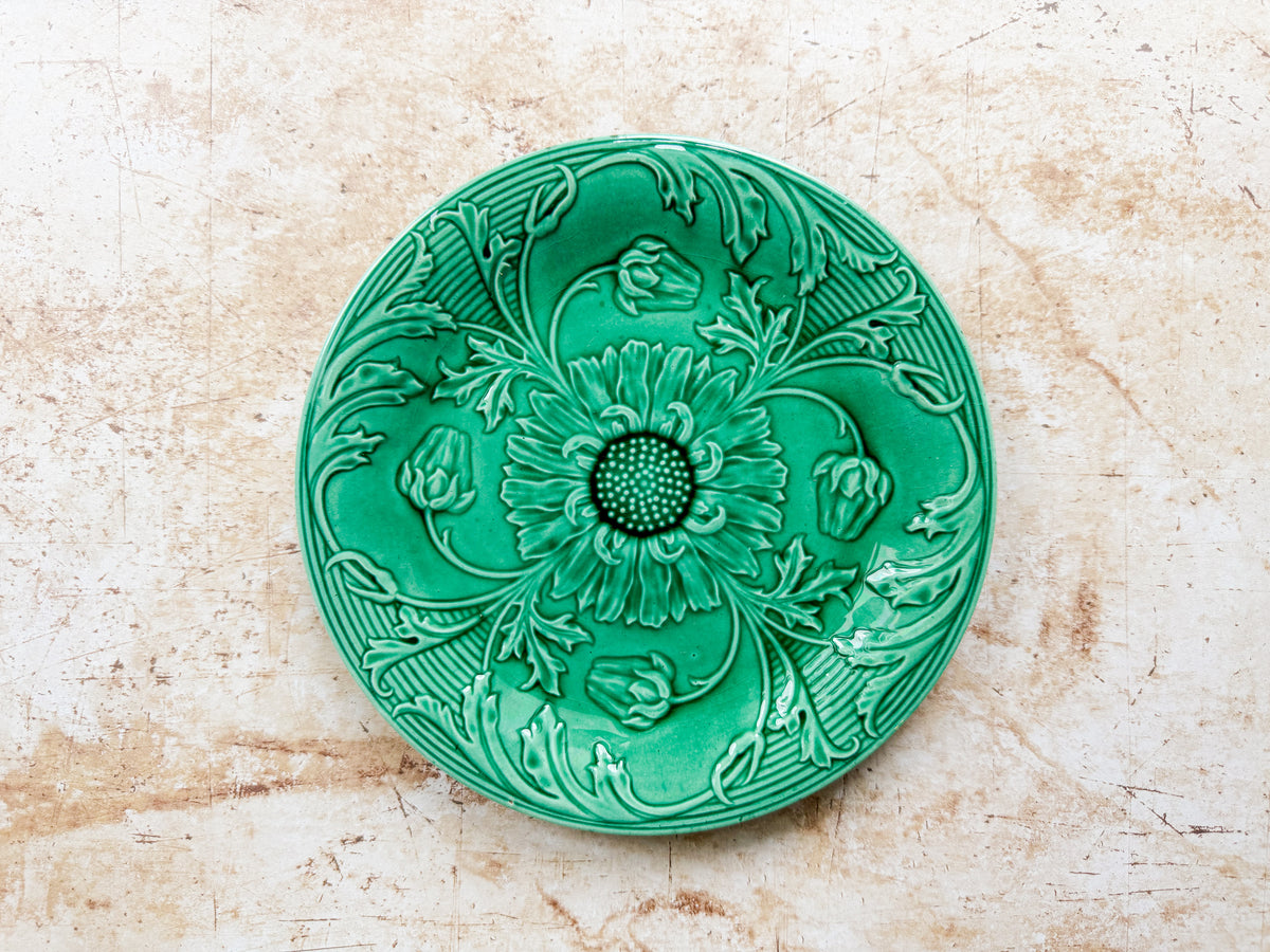 Antique Majolica Sunflower and Buds Greenware 8" Plate