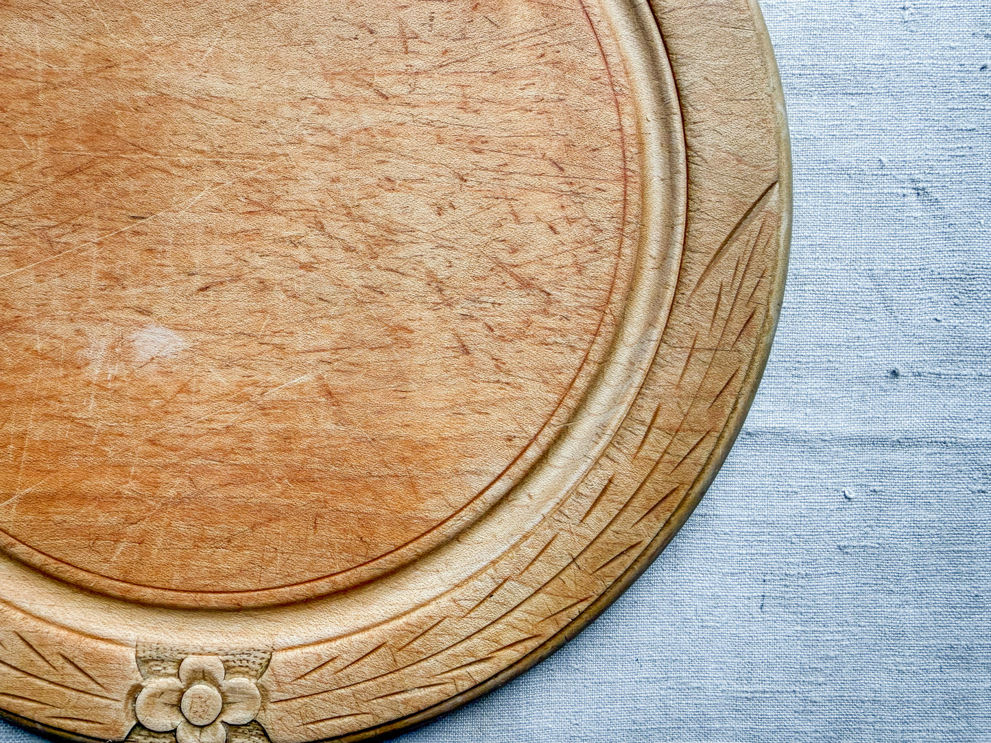 Vintage English Carved "Bread" Board with Stylized Flower
