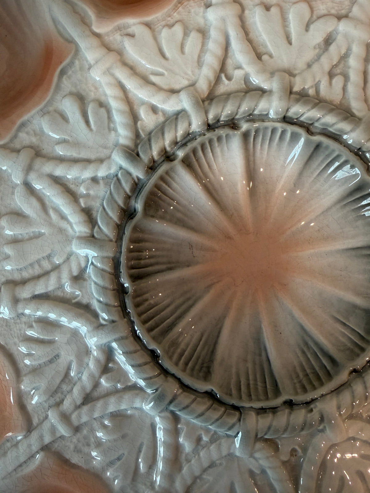 Sarraguemines 12-well master oyster server plate, c1920