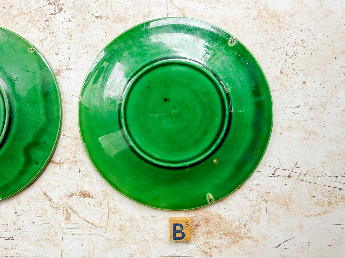 Antique Greek Key Border and Strawberry Greenware Majolica Plates (Choice)