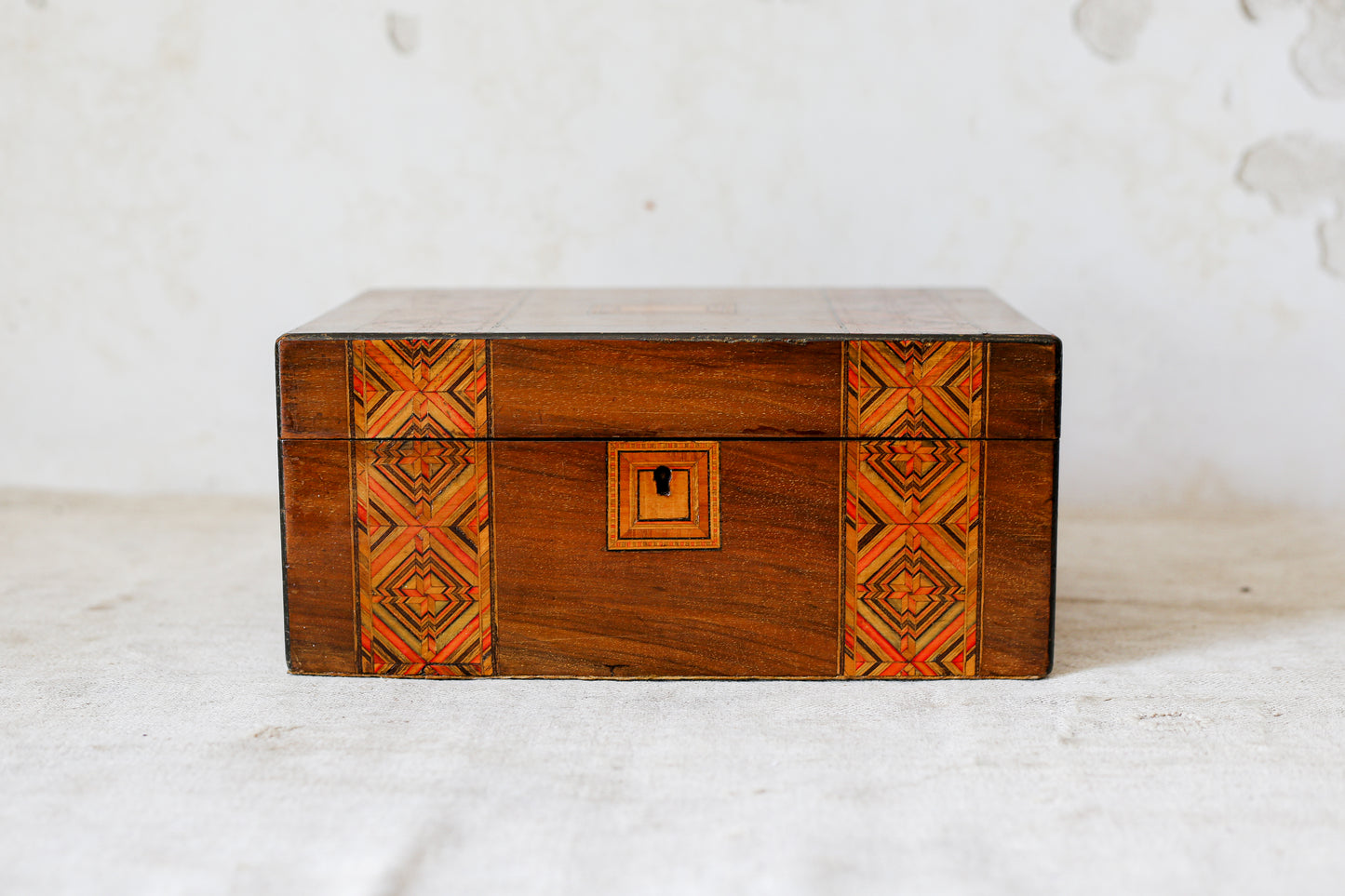 Antique Parquetry Inlaid Tunbridge-Style Stationery Box, c. 1870