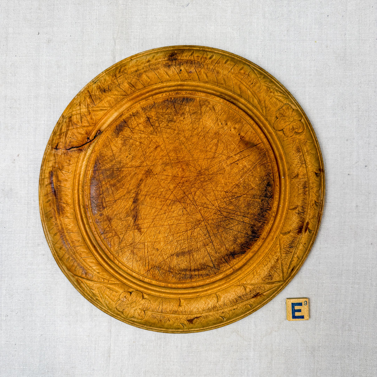 Vintage Carved Round English Bread Boards