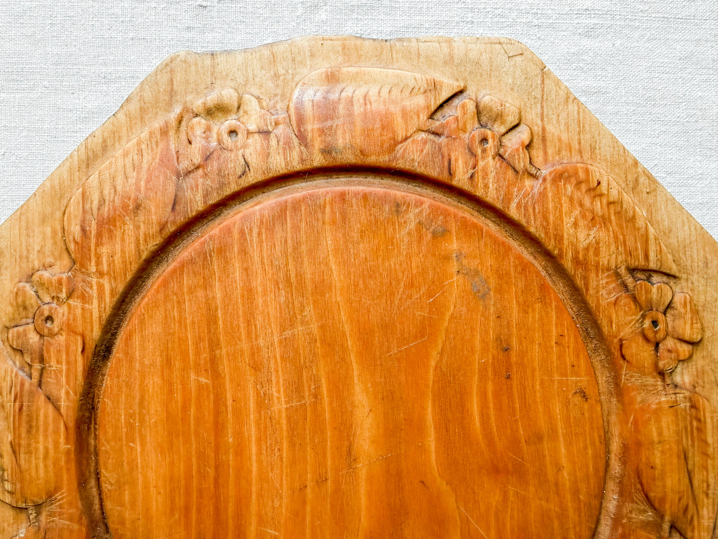 Octagonal Floral Carved English Bread Board, c1880