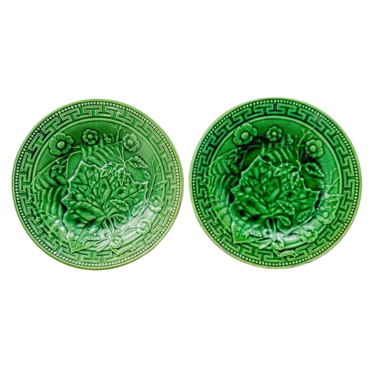 Antique Greek Key Border and Strawberry Greenware Majolica Plates (Choice)