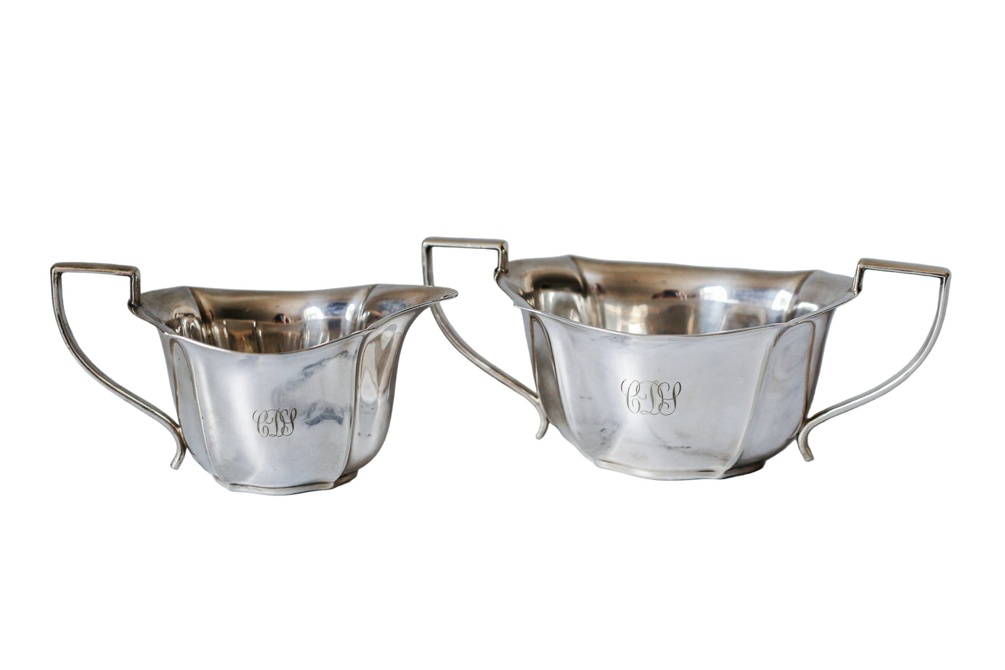 Alexander Clark Co. London Silverplate Sugar & Creamer Set, Monogrammed & Dated 1930