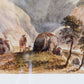 Antique Watercolor of Scottish Highlander and Mountains (c1880) in Custom Ornate Black and Gold Frame