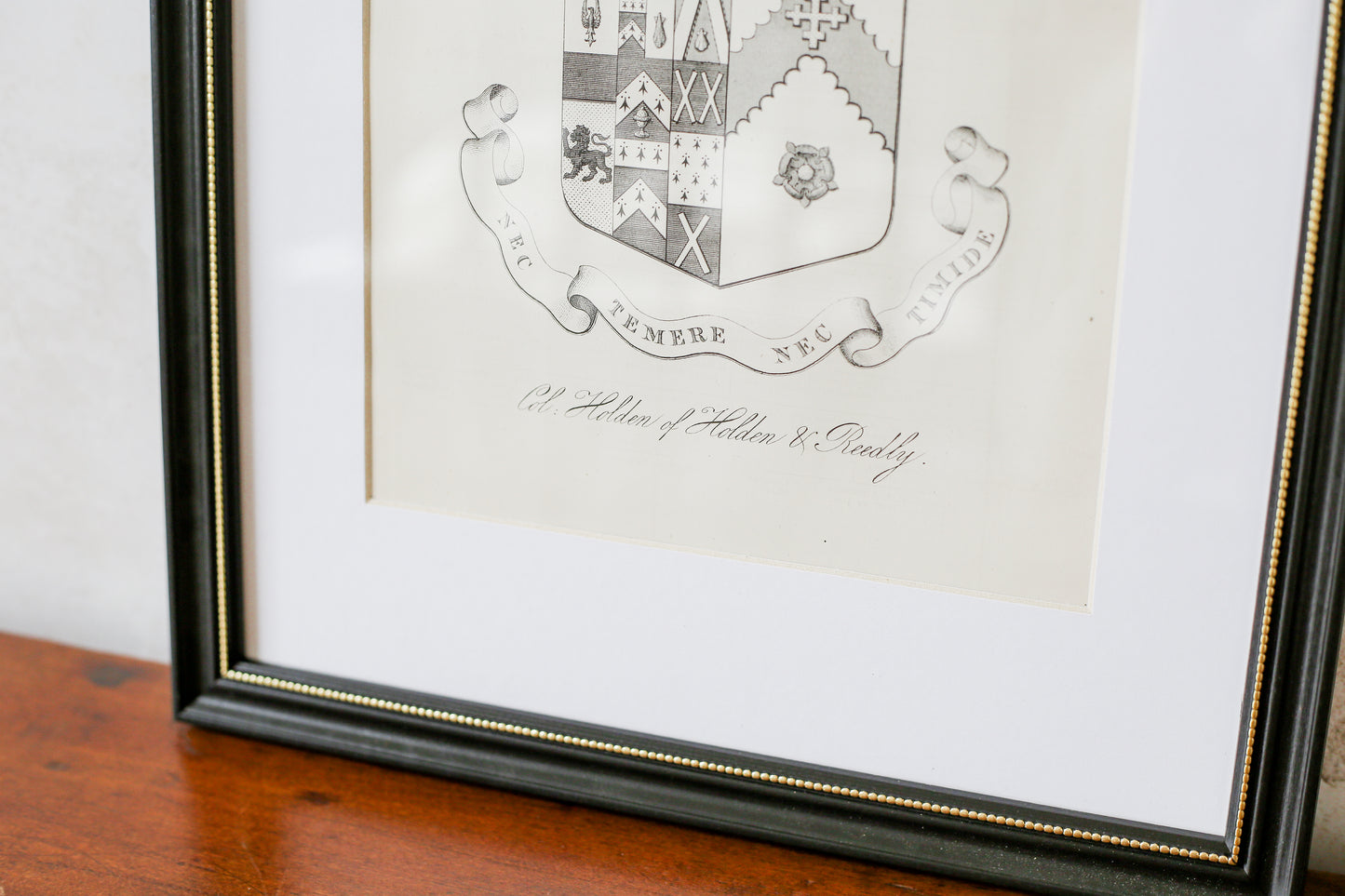 19th Century Coat of Arms of Holden, Reedly House, Lancashire | Contemporary Black and Gilt Frame
