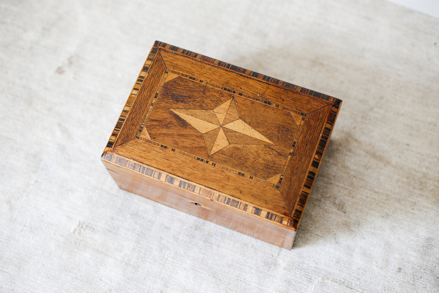 Antique Walnut Star Inlay Tea Caddy, c1860