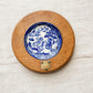 Blue Willow Butter Dish with Oak and Brass Base, c1920
