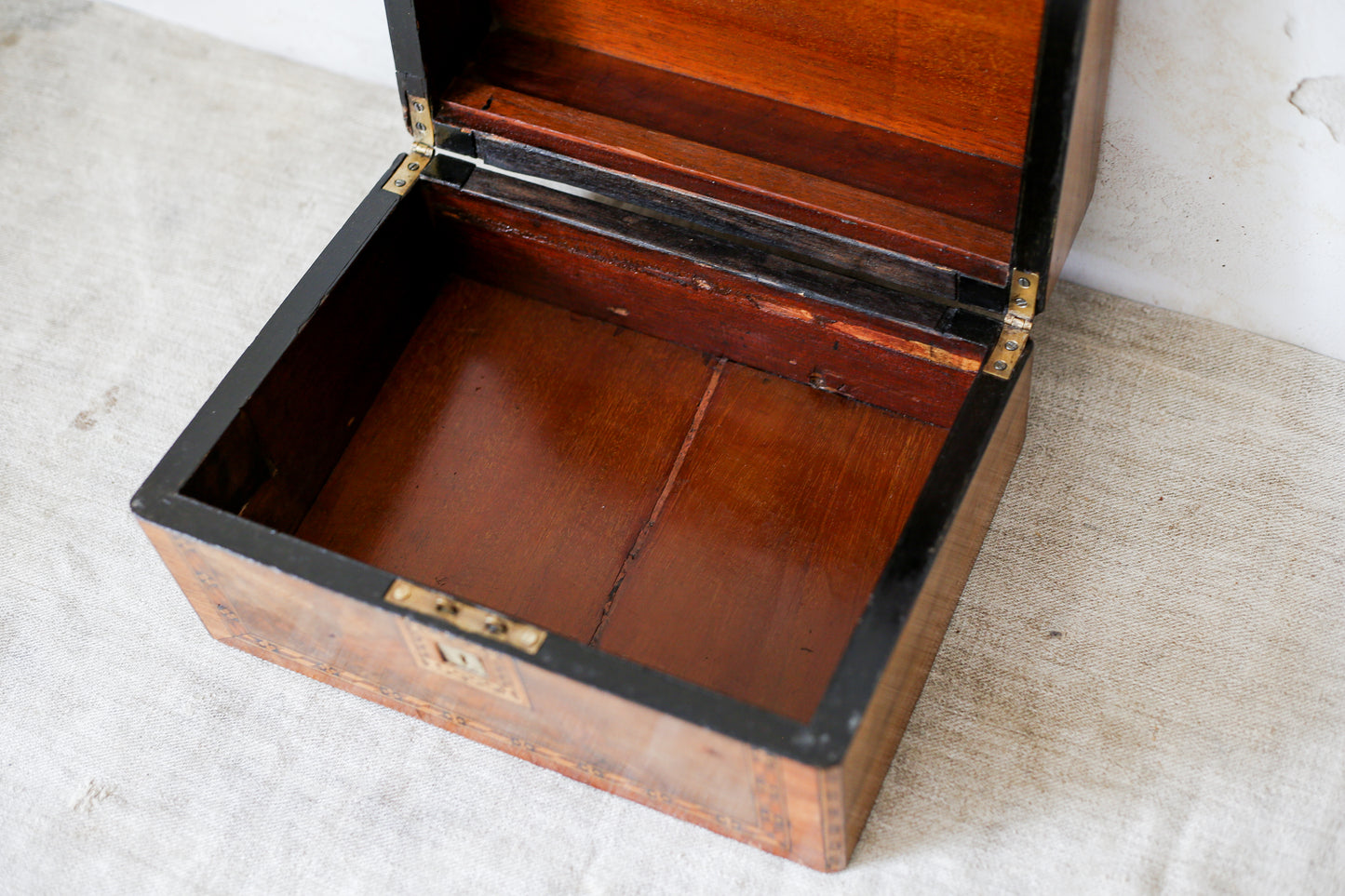 Antique Burr Walnut Tunbridge-Style Stationery Box, c. 1870