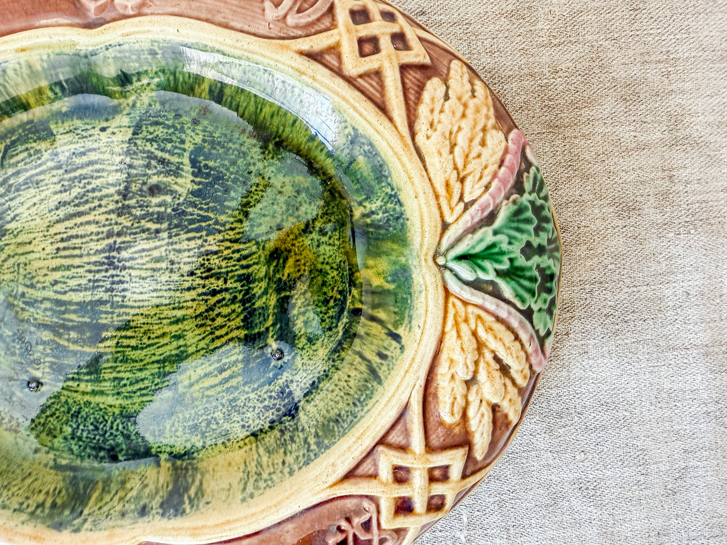 Antique 'Eat Thy Bread' Majolica Bread Tray, c1880