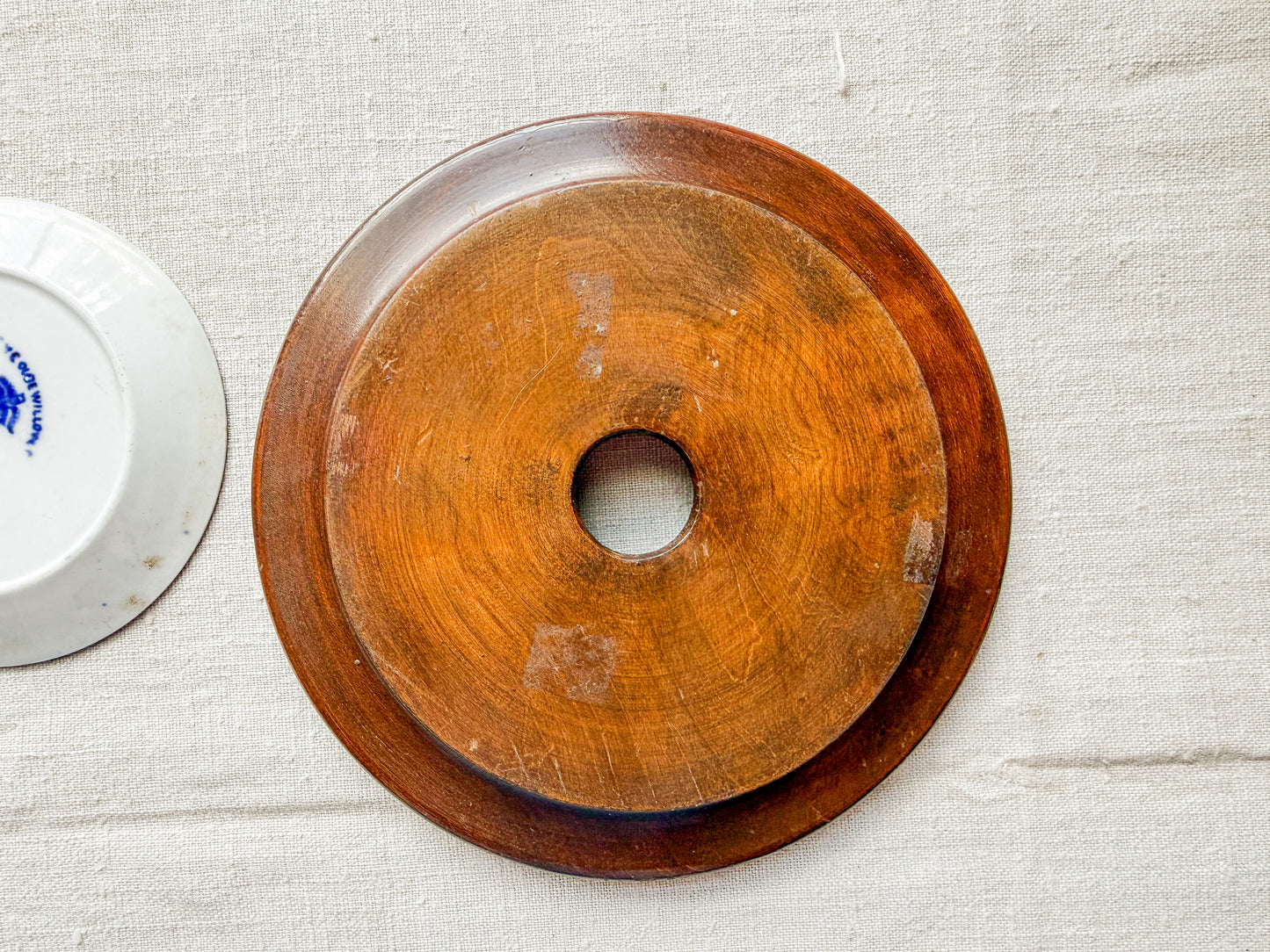 Welsh "Ymenyn" Treen Wood & Ironstone Butter Dish, c1920