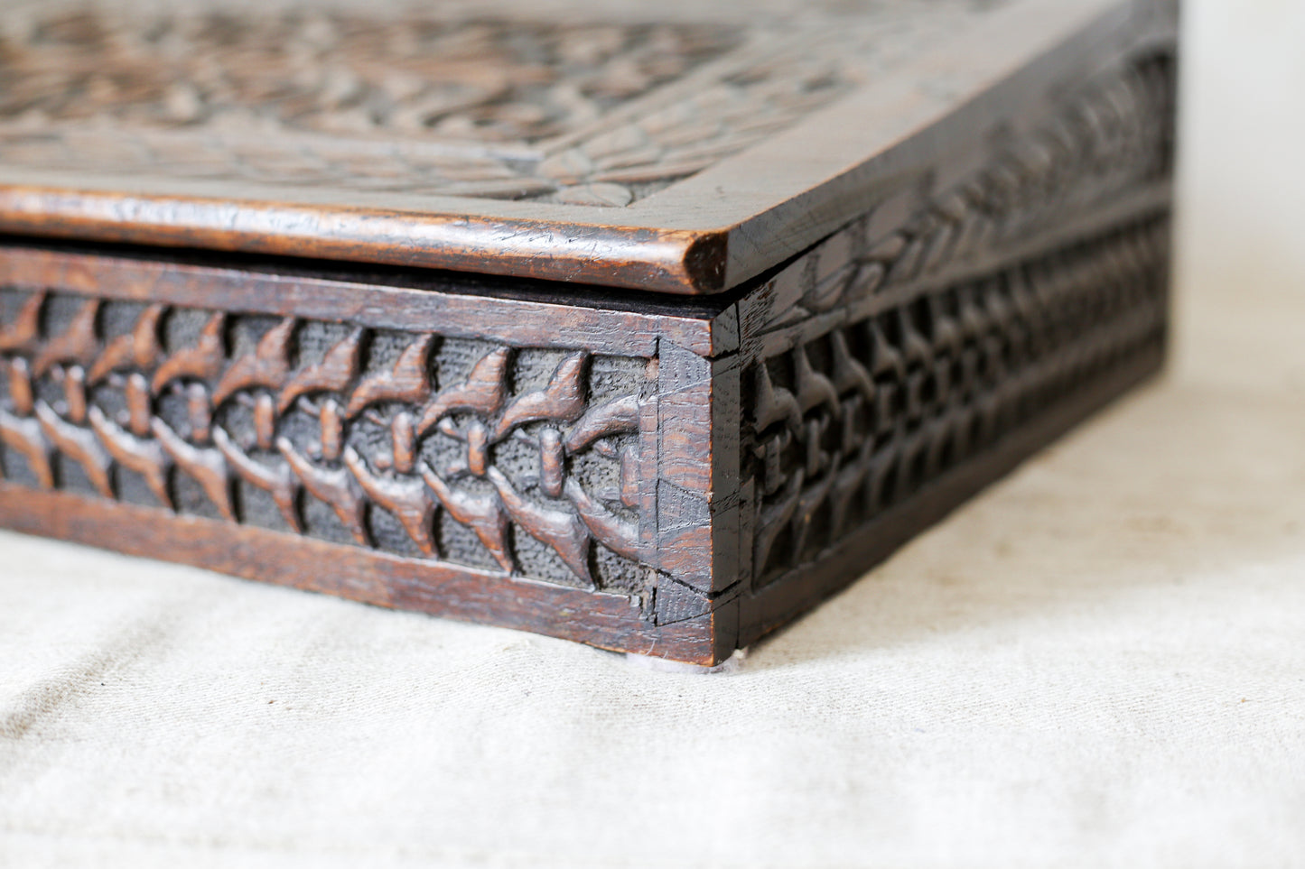 1892 Carved Wood Sloped Desk Box with "JM" Initials