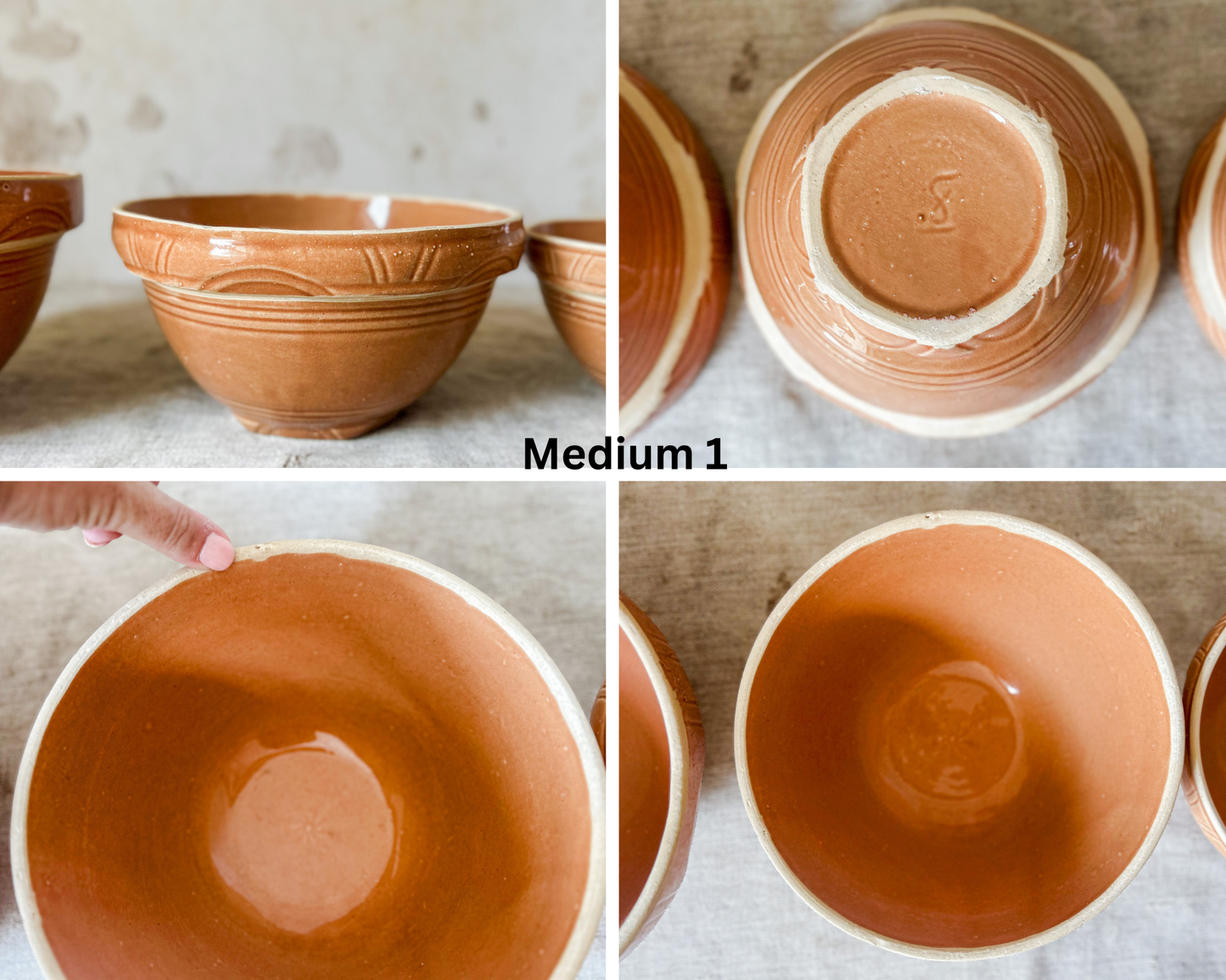 Watt Pottery Arcs Pumpkin Orange Stoneware Mixing Bowl Set of 4, c1940