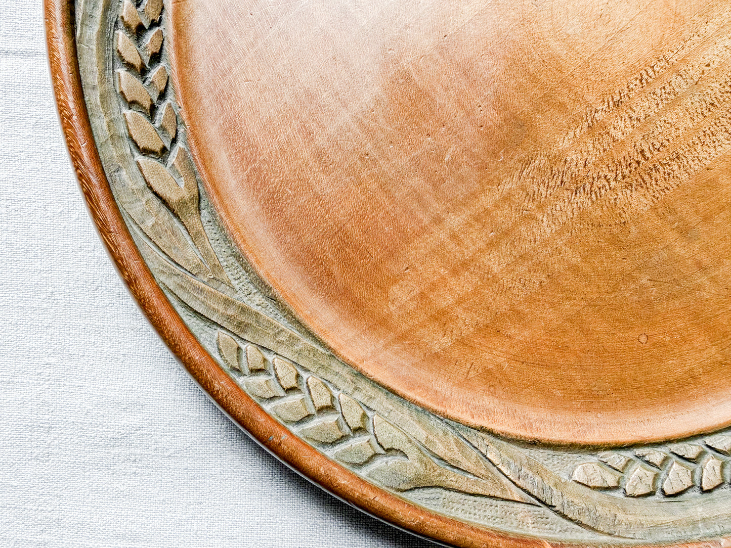 Carved Wheat Border Wooden Bread Plate, c1940
