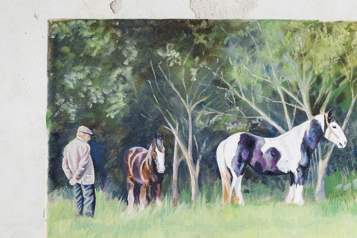 Acrylic Painting of English Draft Horses, Attributed to Glynis Mills