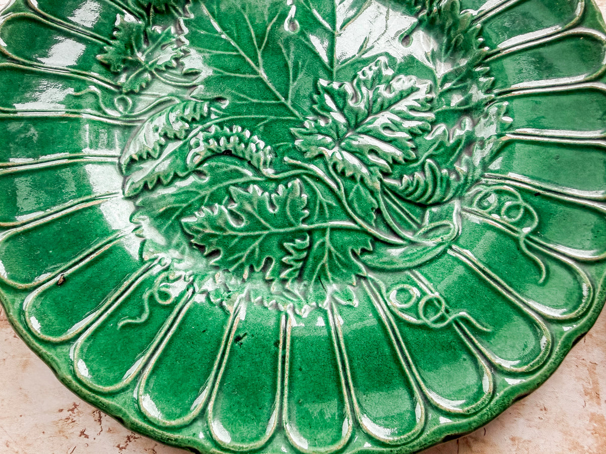 Pair of Antique Majolica Greenware Grapevine 8" Plates, c1900