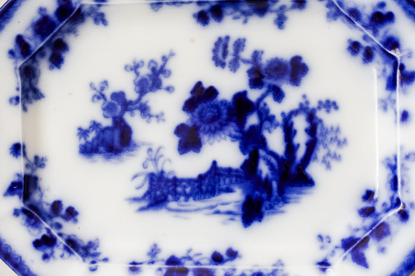Antique Flow Blue Ironstone 15" Platter – "Indian" Pattern (c. 1850)