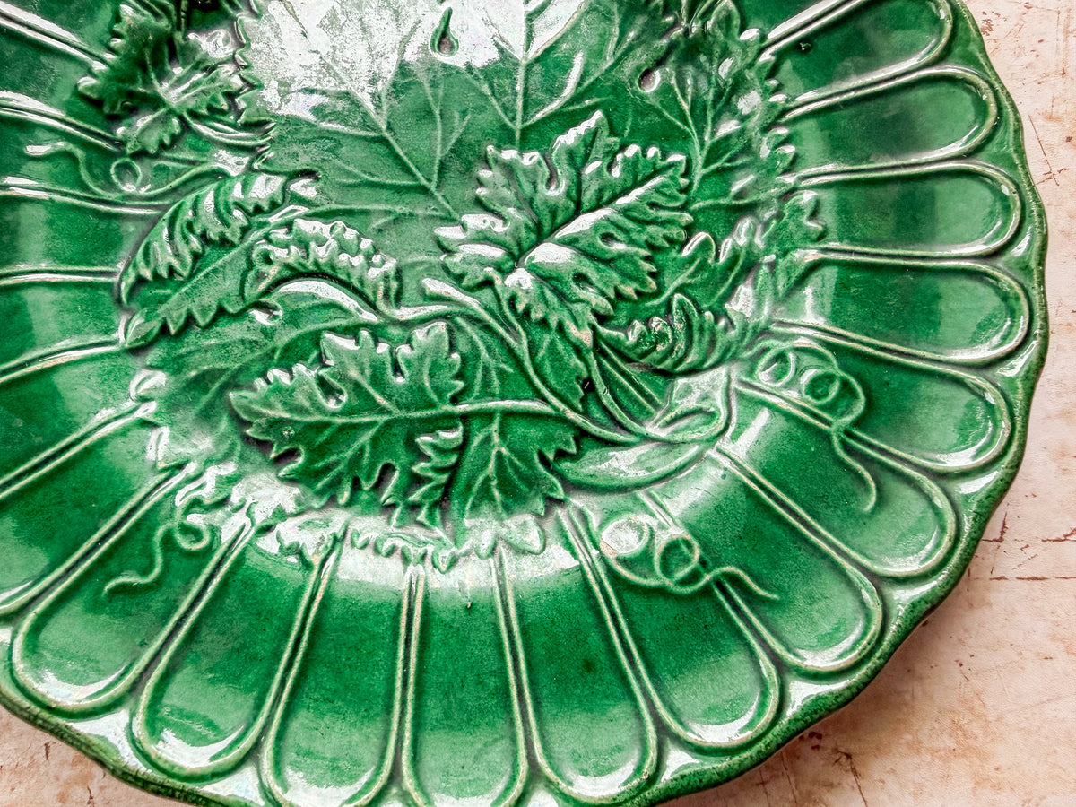 Pair of Antique Majolica Greenware Grapevine 8" Plates, c1900