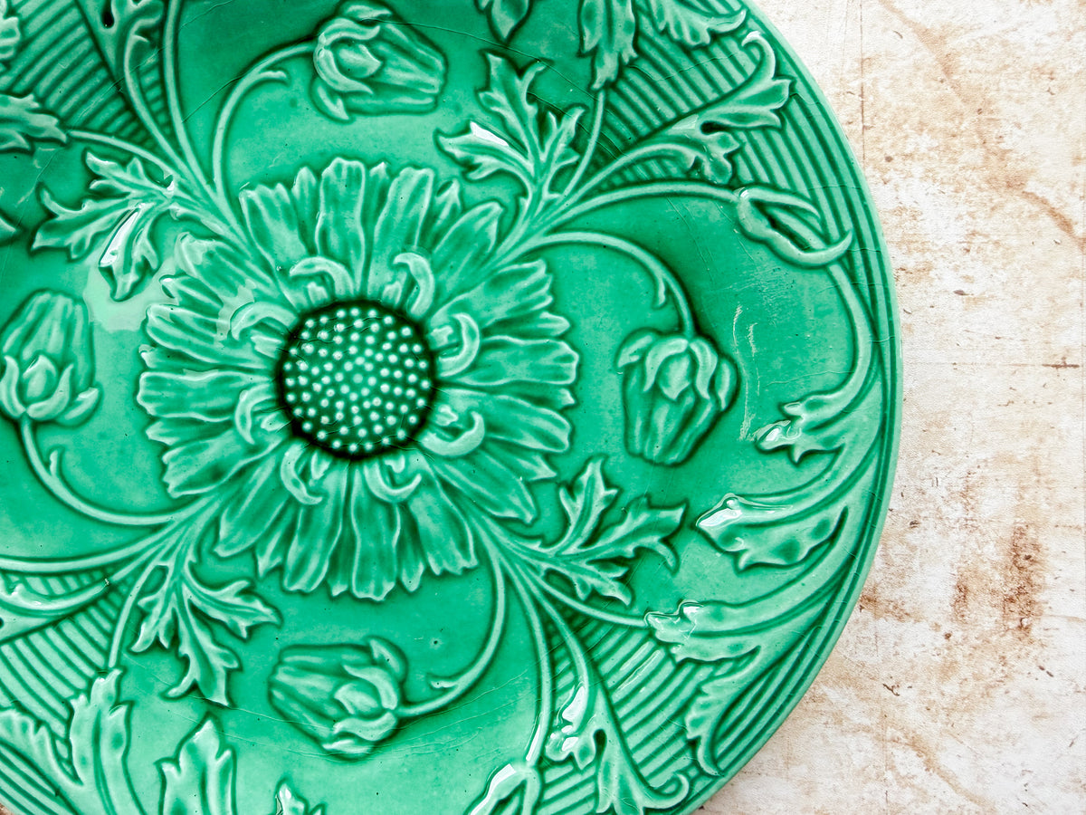 Antique Majolica Sunflower and Buds Greenware 8" Plate