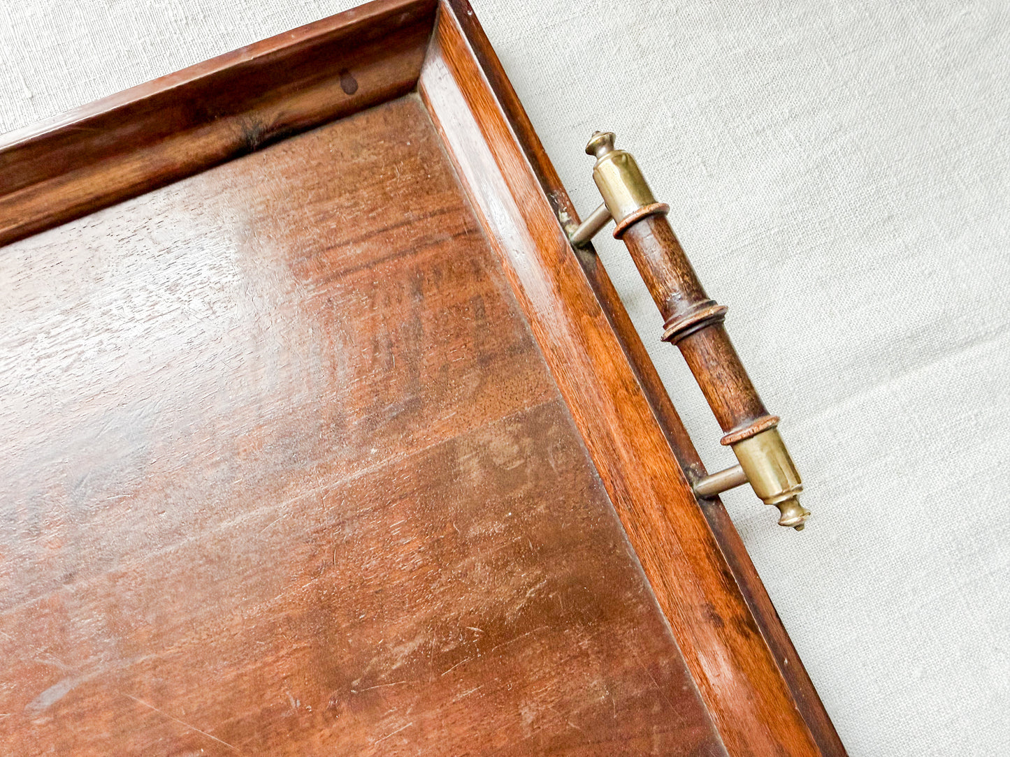 Edwardian Oak Serving Tray with Brass Handles, c1910