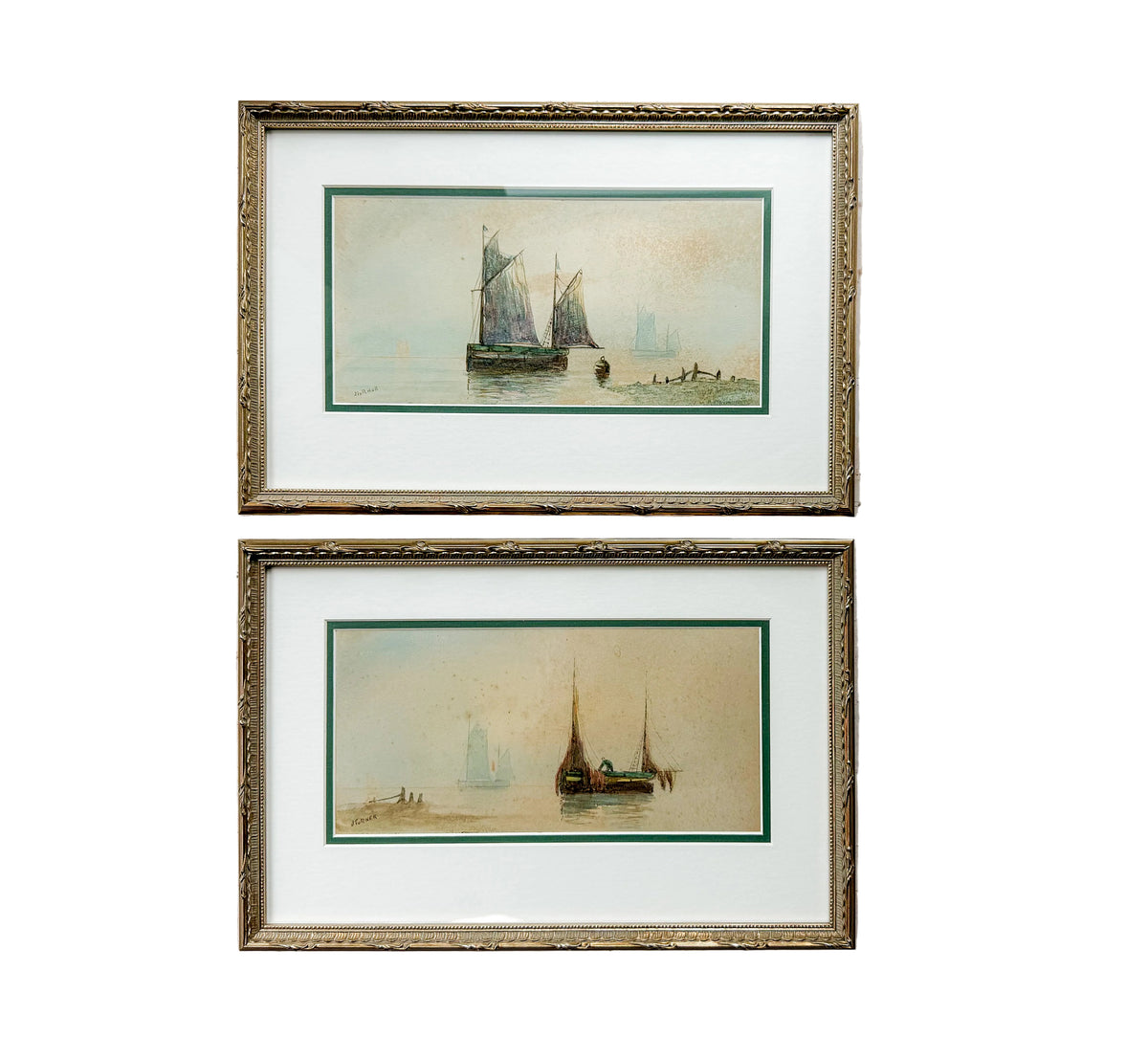 Pair of Antique 19th-Century English Marine Watercolors – Signed J. Turner