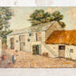 Unframed English Farmyard Scene with Woman Feeding Chickens, c1930