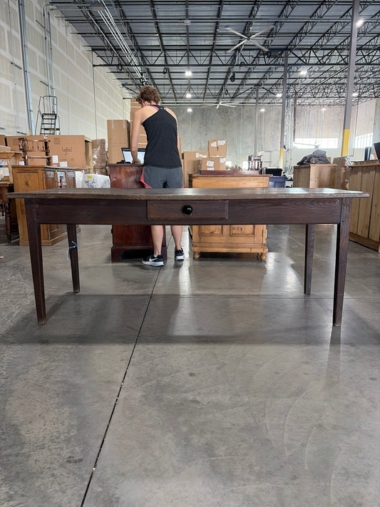 Stained pine farmhouse dining table with drawer