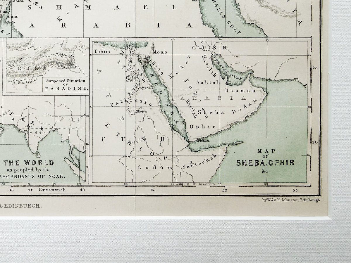 Antique 19th Century Bible Lands Map in Custom Black and Gold Frame